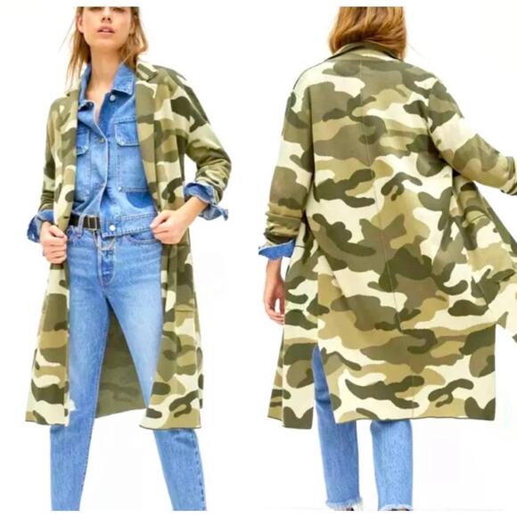 Anthropologie Maeve Green Camo Long Cardigan Size Small - Picture 1 of 9